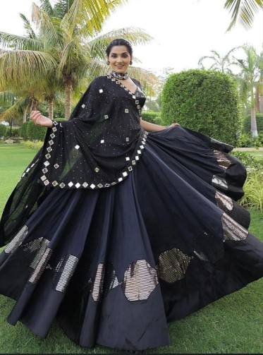 Charcoal Grey Cotton Silk Lehenga Choli